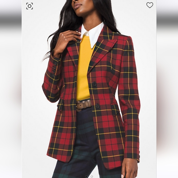 Michael Kors Collection Red tartan plaid blazer coat cape sz 8 nwot wool Italy - Picture 1 of 9